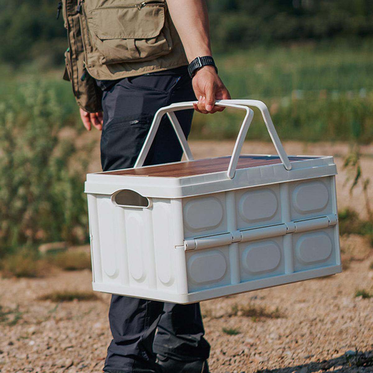 Camping Folding Car Trunk Storage Box Wooden Lid Outdoor Fishing Organizer Box