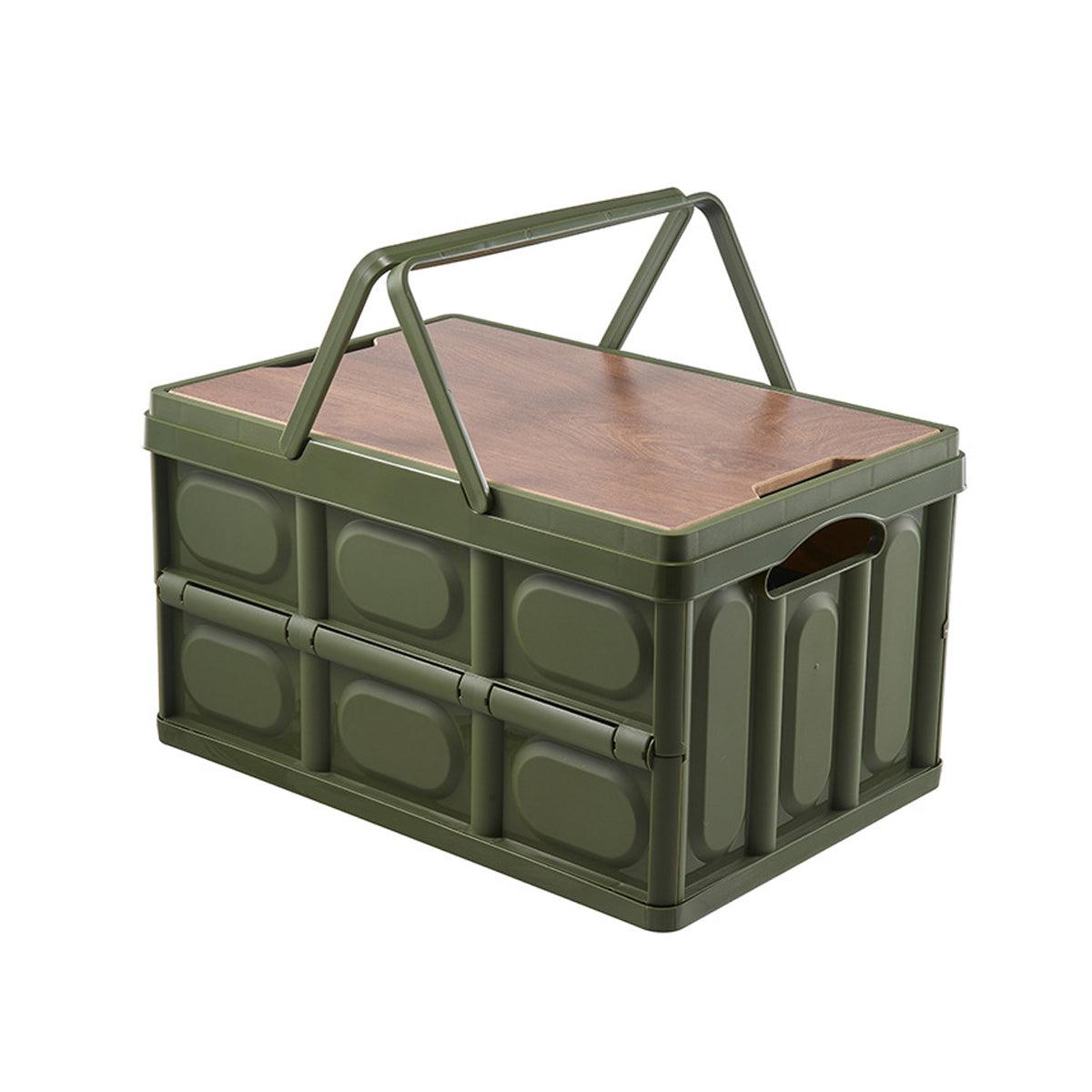 Camping Folding Car Trunk Storage Box Wooden Lid Outdoor Fishing Organizer Box
