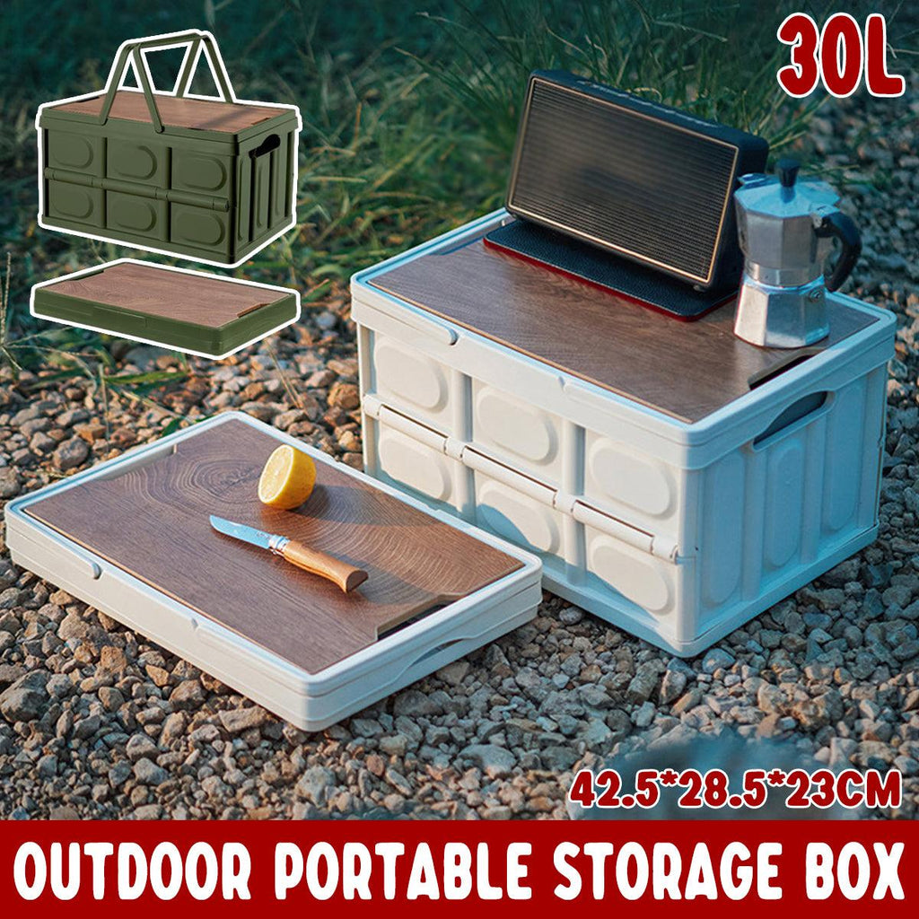 Camping Folding Car Trunk Storage Box Wooden Lid Outdoor Fishing Organizer Box