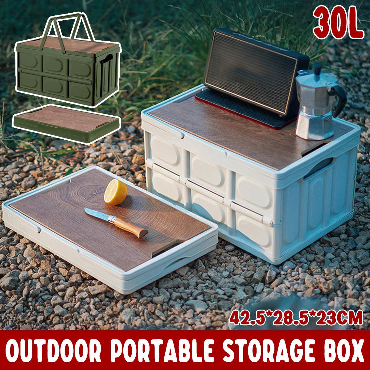 Camping Folding Car Trunk Storage Box Wooden Lid Outdoor Fishing Organizer Box